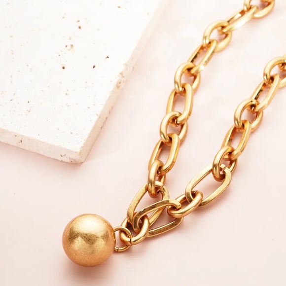 Zara Solid Round Steel Ball And Chain Pendant Oval Link Necklace Women’s Men’s - Picture 3 of 16